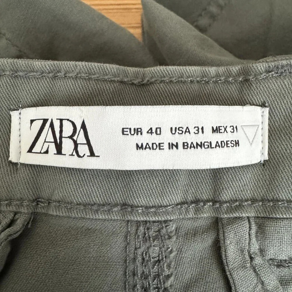 Zara Army Green High Waist Tapered Leg Stretch Cotton Cargo Pants Size 31 - Picture 8 of 12
